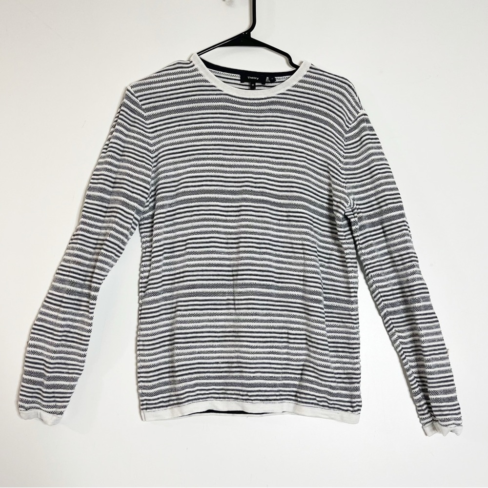 Theory striped linen blend crewneck sweatshirt